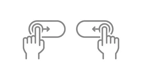 Set of right, left swipe gesture for UI web design. On, off toggle slider line Illustrazione stock