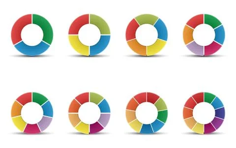 Set of ring diagrams with 3, 4, 5, 6, 7, 8, 9 and 10 segments of infographics Stock Illustration