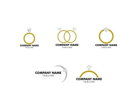 Set of Ring with Diamond Icon Vector Logo Template Stock Illustration