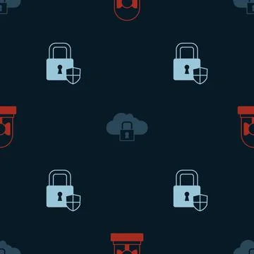 Set Ringing alarm bell, Cloud computing lock and Shield security with on Stock Illustration