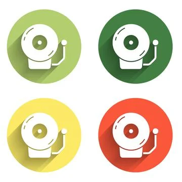 Set Ringing alarm bell icon isolated with long shadow background. Alarm sym.. Stock Illustration