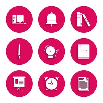 Set Ringing alarm bell, Presentation financial board with graph, schedule, chart Illustrazione stock