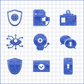 Set Ringing alarm bell, Secure your site with HTTPS, SSL, Smartphone lock 库存插图