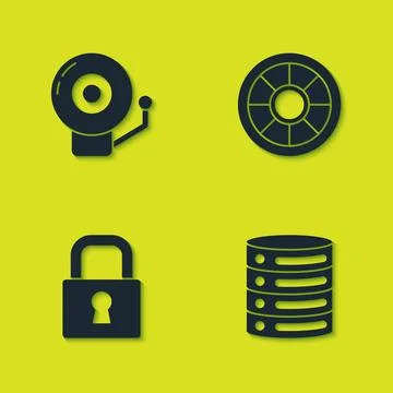 Set Ringing alarm bell, Server, Data, Web Hosting, Lock and Safe icon. Vector Stock Illustration