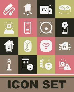 Set Ringing alarm bell, Smart home, coffee machine, Multimedia and TV box rec Stock Illustration