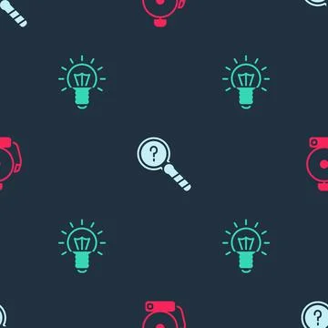 Set Ringing alarm bell, Unknown search and Light bulb on seamless pattern Stock Illustration
