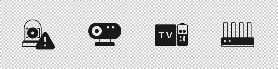 Set Ringing alarm bell, Web camera, Multimedia and TV box receiver and Router wi Stock Illustration