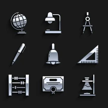 Set Ringing bell, Certificate template, Glass test tube flask on fire Stock Illustration