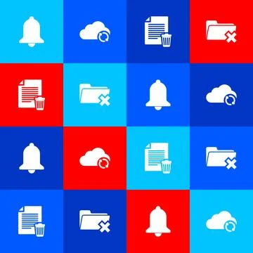 Set Ringing bell, Cloud sync refresh, Delete file document and folder icon Illustrazione stock