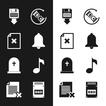Set Ringing bell, Delete file document, Floppy disk backup, Waiting, Tombstone Stock Illustration