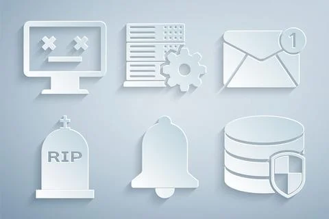 Set Ringing bell, New, email incoming message, Tombstone with RIP written Stock-Illustration