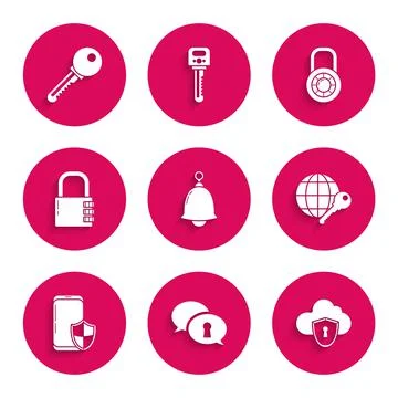 Set Ringing bell, Protection of personal data, Cloud and shield, Globe key Stock Illustration