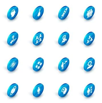 Set Ringing bell, Rocket ship with fire, Users group, Light bulb hand, Target Stock Illustration