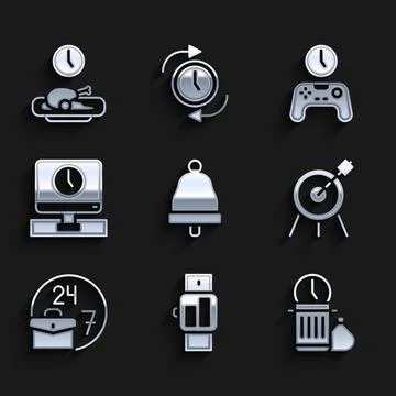 Set Ringing bell, Smartwatch, Waste of time, Target sport, Always busy, Monitor 스톡 일러스트