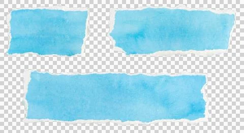 Set of Ripped blue paper note message template isolated on transparent back.. Stock Photos