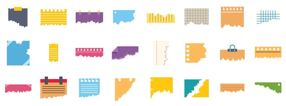 Set of ripped colorful note, notebook, memo, paper pieces stuck with sticky tape 스톡 일러스트