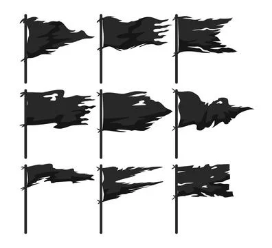Set of ripped flag silhouette set collection, Blank torn pirate flag icon, .. Illustrazione stock