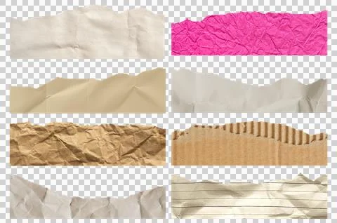Set of ripped paper borders with textured colorful and kraft paper strips Illustrazione stock