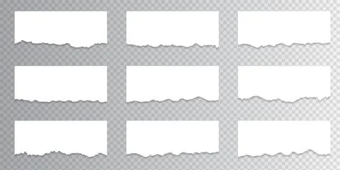 Set of ripped torn paper sheets effect on transparent background vector Illustrazione stock