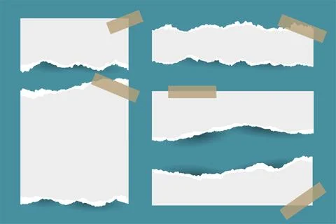 Set of ripped torn paper sheets effect on transparent background vector Stock Illustration