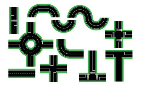 Set of road elements for modeling, flat design Stockillustratie