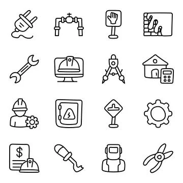 Set of Road Infoboards Linear Icons Stock Illustration