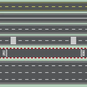 Set of Road Marking Isolated Background. Top View. Straight Highway Stock Illustration
