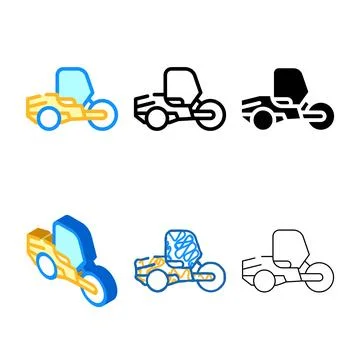 Set road roller color icon vector isolated Stock Illustration