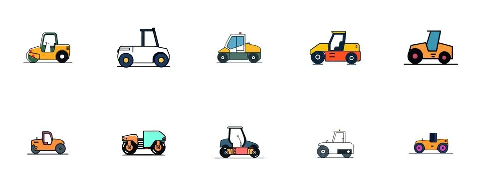 Set of Road Rollers for Construction Work Stock Illustration