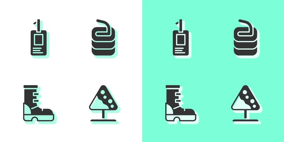 Set Road sign avalanches, Identification badge, Waterproof rubber boot and Stone Illustration