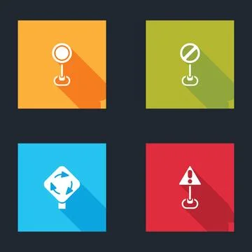 Set Road traffic sign, Stop, Roundabout and Exclamation mark in triangle ic.. イラスト素材