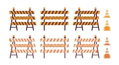Set of roadblock with light and cone Stock Illustration