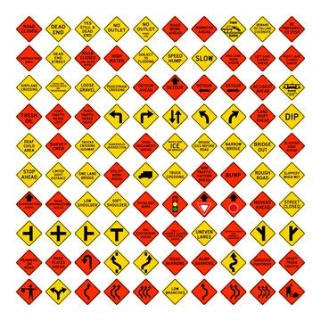 Set of roads signs 100pcs. Stock Illustration
