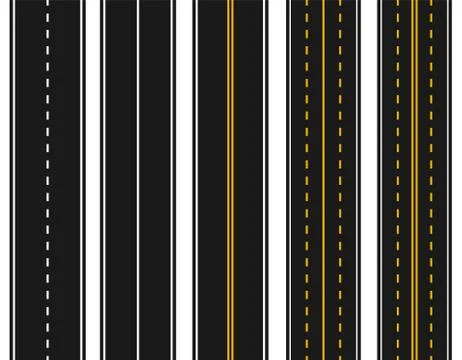 Set of roads with various white and yellow markings on a white background. Ab Stock Illustration
