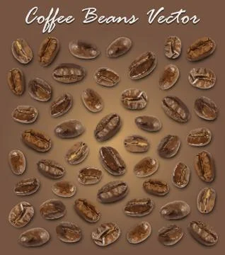 Set of roasted coffee beans elements vector and shadow on brown gradient back Stock Illustration