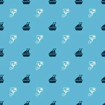 Set Roasted turkey or chicken and Security camera on seamless pattern. Vector Illustrazione stock