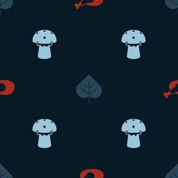 Set Roasted turkey or chicken, Leaf and Mushroom on seamless pattern. Vector 스톡 일러스트