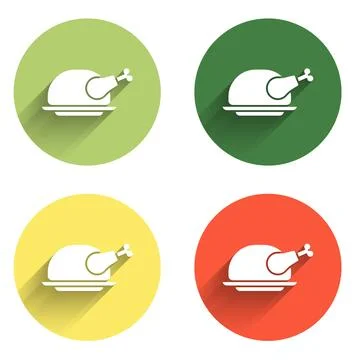 Set Roasted turkey or chicken icon isolated with long shadow background. Co.. Stock Illustration