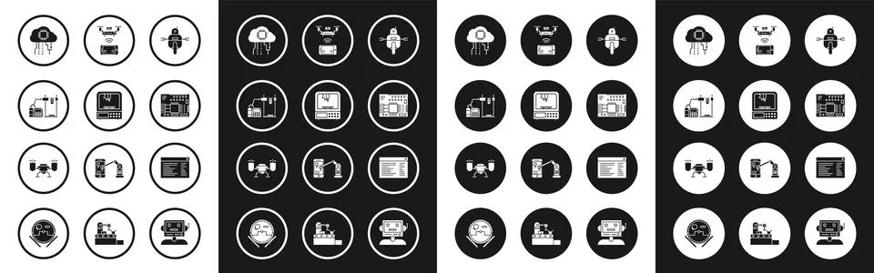 Set Robot, 3D printer, Internet of things, Printed circuit board PCB, Remot.. Illustration