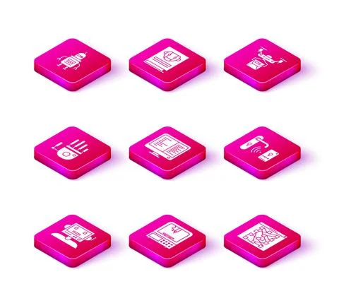 Set Robot, 3D printer, Mechanical robot hand, Computer monitor screen, Global Stock Illustration