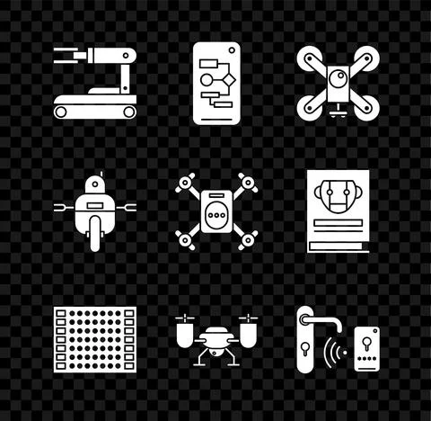 Set Robot, Algorithm, Drone flying with action camera, Printed circuit board PCB イラスト素材