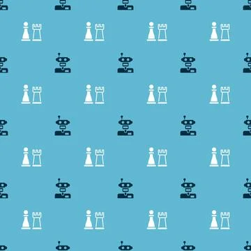 Set Robot and Chess on seamless pattern. Vector Stock Illustration