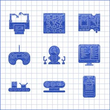 Set Robot and digital time manager, 3d scanning system, Smart home, Computer Stockillustratie