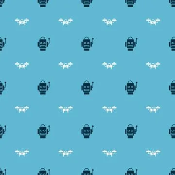 Set Robot and Drone on seamless pattern. Vector Illustrazione stock