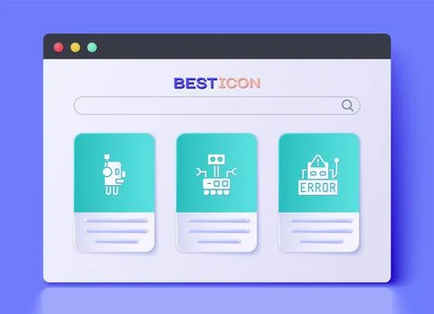 Set Robot, and Error in robot icon. Vector Illustrazione stock