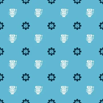 Set Robot and low battery charge on seamless pattern. Vector Stock Illustration
