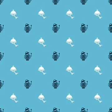 Set Robot and Waiter robot on seamless pattern. Vector Stock Illustration