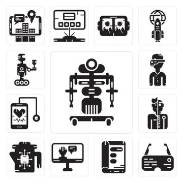 Set of Robot, Ar glasses, Display, Artificial intelligence, Kettle, Humanoid, 무료 스톡 일러스트