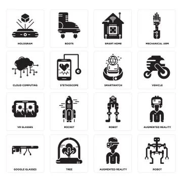 Set of Robot, Augmented reality, Google glasses, Vr Smartwatch, Cloud computi 무료 스톡 일러스트