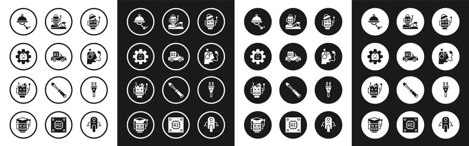 Set Robot, Autonomous smart car, Waiter robot, charging battery, humanoid Stockillustratie